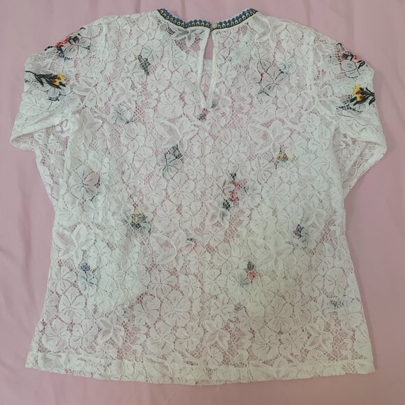 Loft White Floral Design Lace Blouse XXS - Picture 5 of 5